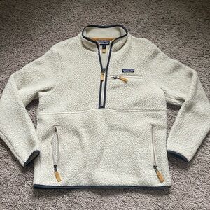Patagonia Retro Pile Quarter Zip Fleece Pullover Cream Blue Trim Size M